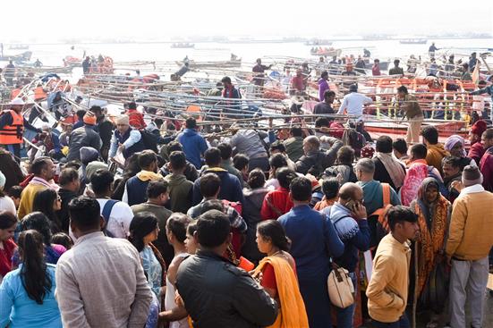 Devotees gathered for Sangam Snan at the Maha Kumbh Mela 2025 at Prayagraj, in Uttar Pradesh on January 18, 2025.:Ministry of Culture