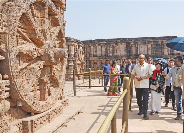 The President of the Republic of Singapore, Mr. Tharman Shanmugaratnam visits Sun Temple at Konark, in Odisha on January 18, 2025.