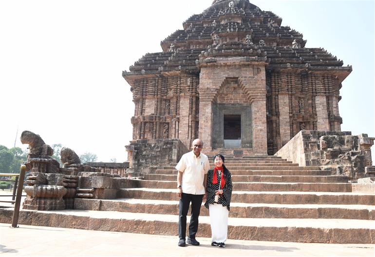 The President of the Republic of Singapore, Mr. Tharman Shanmugaratnam visits Sun Temple at Konark, in Odisha on January 18, 2025.