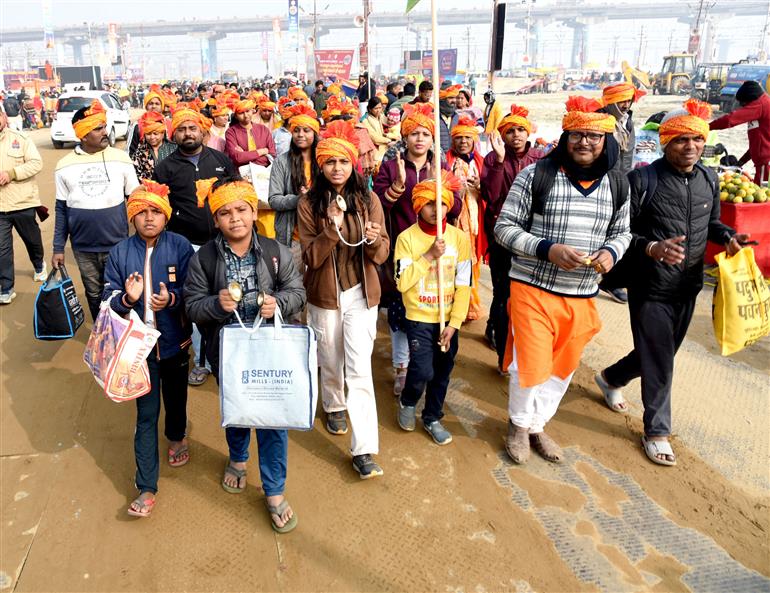 Devotees gathered at the Maha Kumbh Mela 2025 at Prayagraj, in Uttar Pradesh on January 18, 2025.:Ministry of Culture