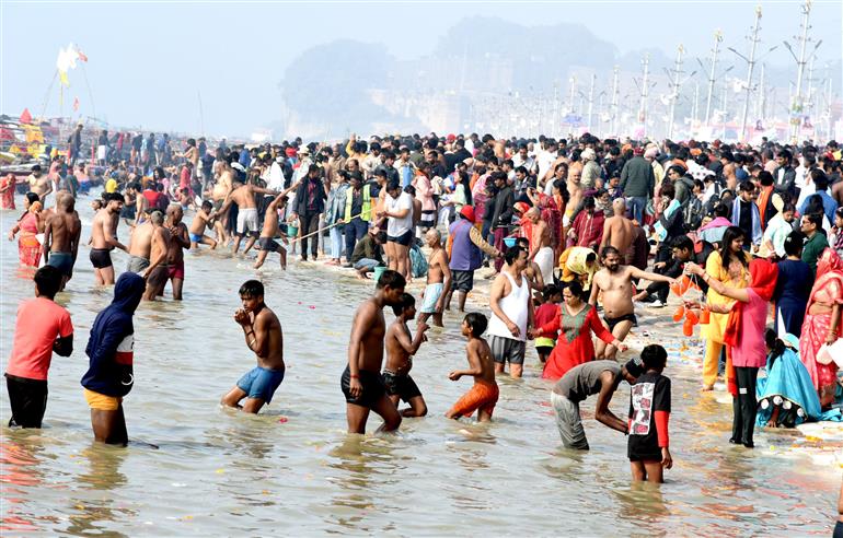 Devotees gathered at the Maha Kumbh Mela 2025 at Prayagraj, in Uttar Pradesh on January 18, 2025.:Ministry of Culture