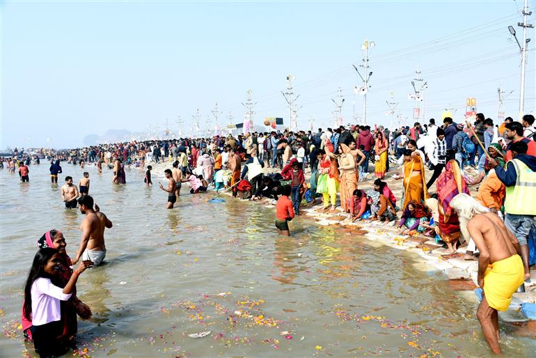 Devotees gathered at the Maha Kumbh Mela 2025 at Prayagraj, in Uttar Pradesh on January 18, 2025.:Ministry of Culture