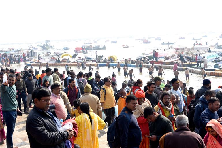 Devotees gathered at the Maha Kumbh Mela 2025 at Prayagraj, in Uttar Pradesh on January 18, 2025.:Ministry of Culture