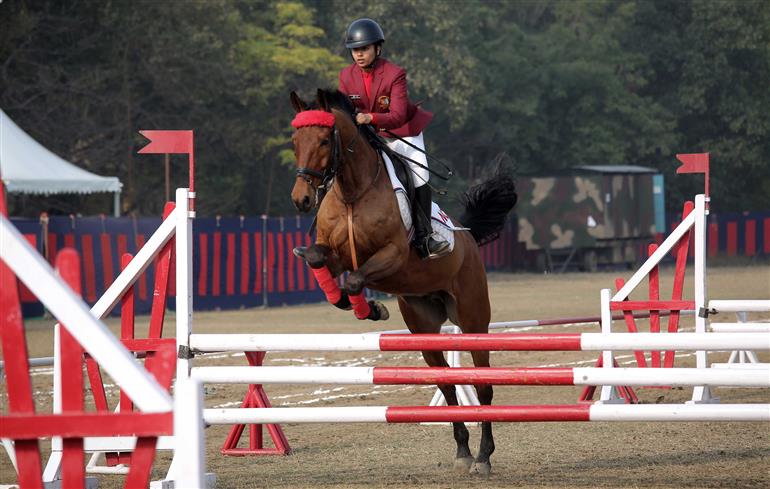 Glimpses of Annual Horse Show presented by the NCC cadets taking part in the Republic Day Camp 2025 at 61 Cavalry Ground, Delhi Cantt on January 19, 2025.