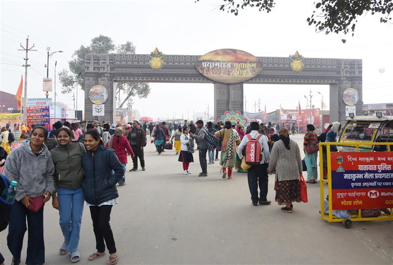 The Maha Kumbh Mela in Prayagraj continues to witness an overwhelming influx of devotees, in Uttar Pradesh. A photo clicked on January 20, 2025.:Ministry of Culture