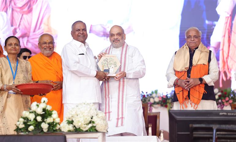 The Union Minister for Home Affairs and Cooperation, Shri Amit Shah at the inauguration of Hindu Adhyatmik Aur Seva Mela, in Ahmedabad, Gujarat on January 23, 2025. 