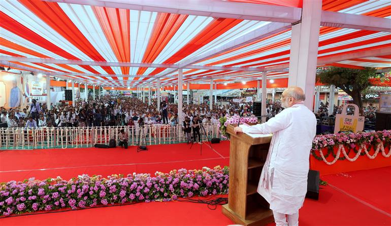 The Union Minister for Home Affairs and Cooperation, Shri Amit Shah addressing at foundation stone laying of various development projects of AMC, in Ahmedabad, Gujarat on January 23, 2025.