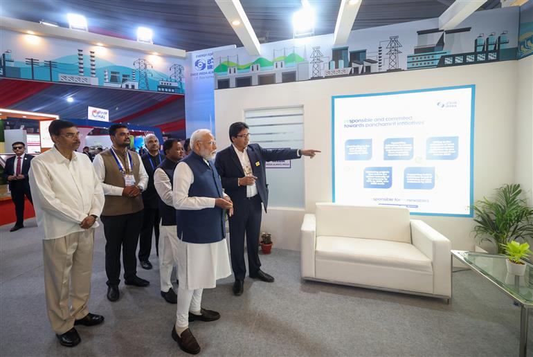 PM visits an exhibition at the inauguration of the Utkarsh Odisha - Make in Odisha Conclave 2025 at Janata Maidan, in Bhubaneswar, Odisha on January 28, 2025.