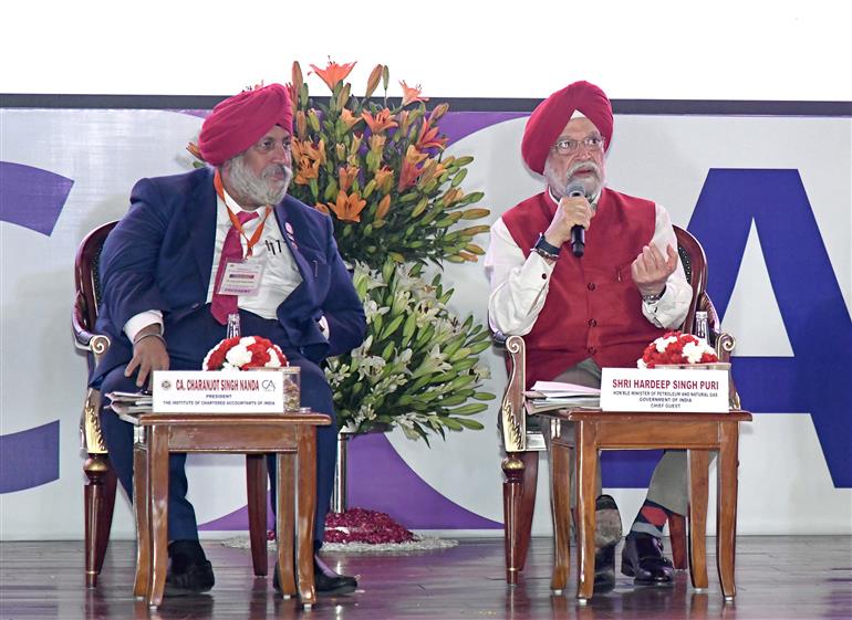 The Union Minister of Petroleum and Natural Gas, Shri Hardeep Singh Puri addressing at the 77th Chartered Accountants Day at Bharat Mandapam, in New Delhi on July 01, 2025.