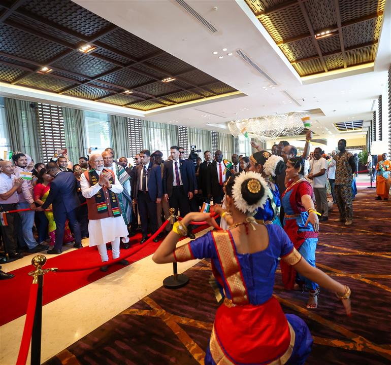 PM receives rousing welcome by Indian community at Accra, in Ghana on July 02, 2025.:Prime Minister's Office PM receives rousing welcome by Indian community at Accra, in Ghana on July 02, 2025.:Prime Minister