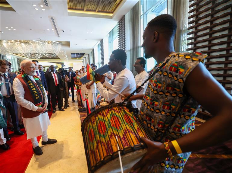 PM receives rousing welcome by Indian community at Accra, in Ghana on July 02, 2025.:Prime Minister's Office PM receives rousing welcome by Indian community at Accra, in Ghana on July 02, 2025.:Prime Minister