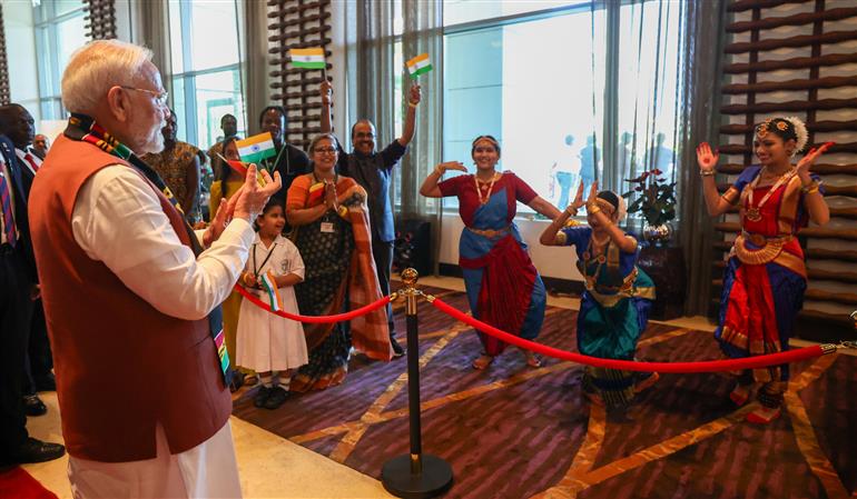 PM receives rousing welcome by Indian community at Accra, in Ghana on July 02, 2025.:Prime Minister's Office PM receives rousing welcome by Indian community at Accra, in Ghana on July 02, 2025.:Prime Minister