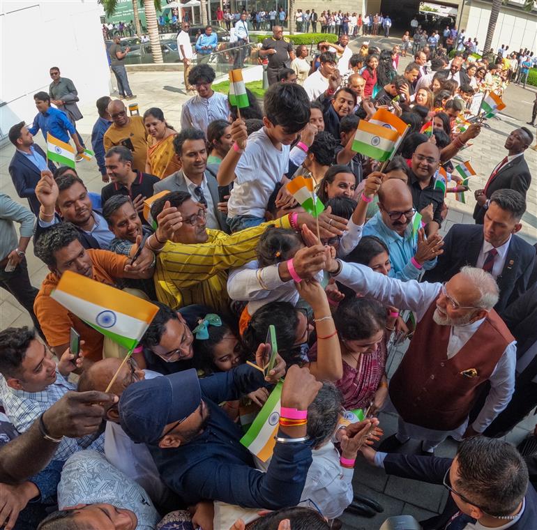 PM receives rousing welcome by Indian community at Accra, in Ghana on July 02, 2025.