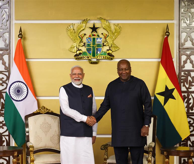 PM met the President of the Republic of Ghana, Mr. John Dramani Mahama ahead of their bilateral meeting at Jubilee House in Accra, Ghana on July 02, 2025.