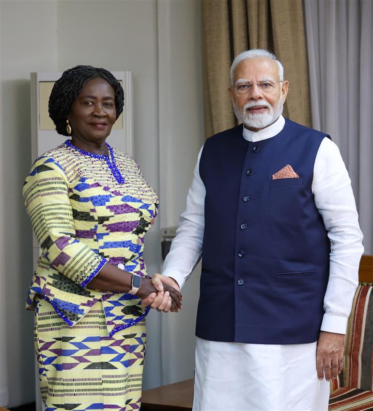 PM meets the Vice President of Ghana, Ms. Jane Naana Opoku-Agyemang at Accra, in Ghana on July 02, 2025.
