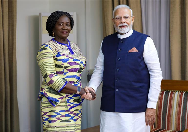 PM meets the Vice President of Ghana, Ms. Jane Naana Opoku-Agyemang at Accra, in Ghana on July 02, 2025.