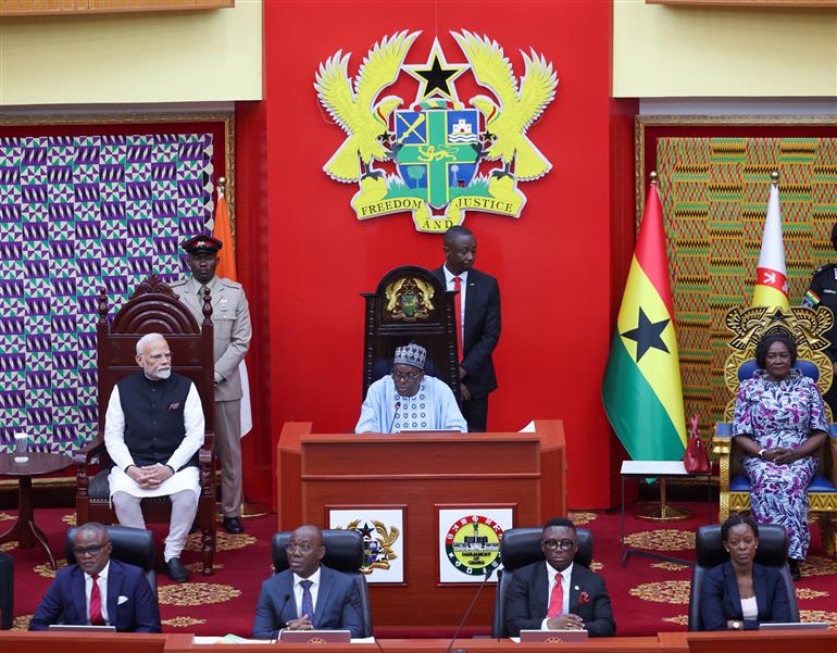 PM at the Parliament of the Republic of Ghana in Accra, Ghana on July 03, 2025.:Prime Minister's Office PM at the Parliament of the Republic of Ghana in Accra, Ghana on July 03, 2025.:Prime Minister