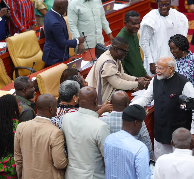 PM at the Parliament of the Republic of Ghana in Accra, Ghana on July 03, 2025.:Prime Minister's Office PM at the Parliament of the Republic of Ghana in Accra, Ghana on July 03, 2025.:Prime Minister