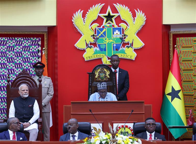 PM at the Parliament of the Republic of Ghana in Accra, Ghana on July 03, 2025.:Prime Minister's Office PM at the Parliament of the Republic of Ghana in Accra, Ghana on July 03, 2025.:Prime Minister