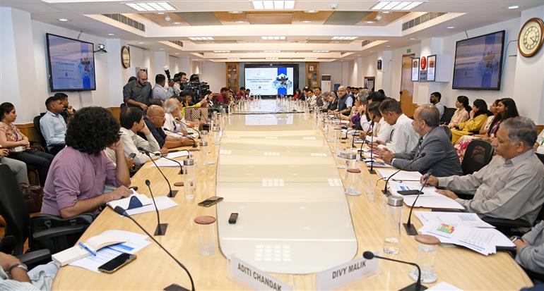 The Chief Executive Officer (CEO), NITI Aayog, Shri B.V.R. Subrahmanyam addressing at the release of Report on “Chemical Industry: Powering India’s participation in Global Value Chains” at NITI Aayog, in New Delhi on July 03, 2025.