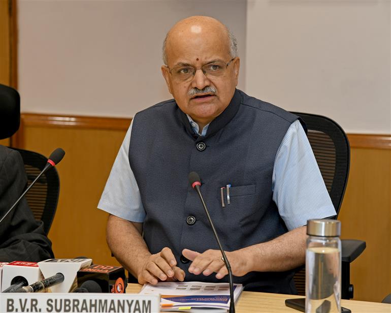 The Chief Executive Officer (CEO), NITI Aayog, Shri B.V.R. Subrahmanyam addressing at the release of Report on “Chemical Industry: Powering India’s participation in Global Value Chains” at NITI Aayog, in New Delhi on July 03, 2025.
