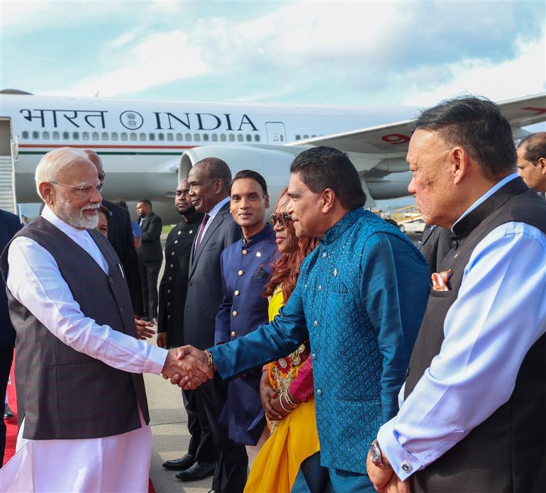 PM receives a ceremonial welcome upon his arrival at Port of Spain, in Republic of Trinidad and Tobago on July 03, 2025.:Prime Minister's Office PM receives a ceremonial welcome upon his arrival at Port of Spain, in Republic of Trinidad and Tobago on July 03, 2025.:Prime Minister