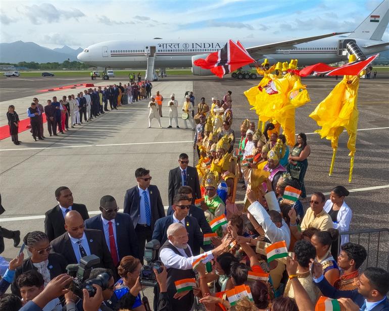 PM receives a ceremonial welcome upon his arrival at Port of Spain, in Republic of Trinidad and Tobago on July 03, 2025.:Prime Minister's Office PM receives a ceremonial welcome upon his arrival at Port of Spain, in Republic of Trinidad and Tobago on July 03, 2025.:Prime Minister