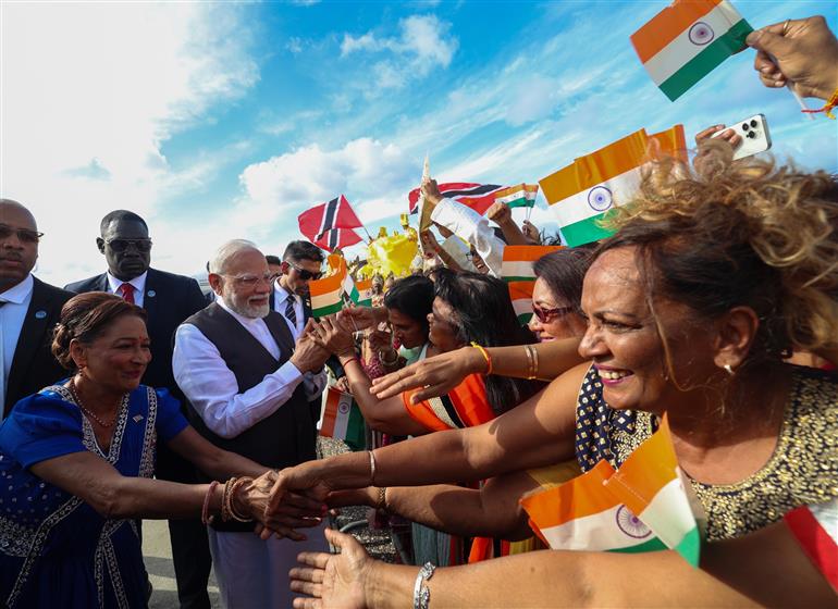 PM receives a ceremonial welcome upon his arrival at Port of Spain, in Republic of Trinidad and Tobago on July 03, 2025.:Prime Minister's Office PM receives a ceremonial welcome upon his arrival at Port of Spain, in Republic of Trinidad and Tobago on July 03, 2025.:Prime Minister