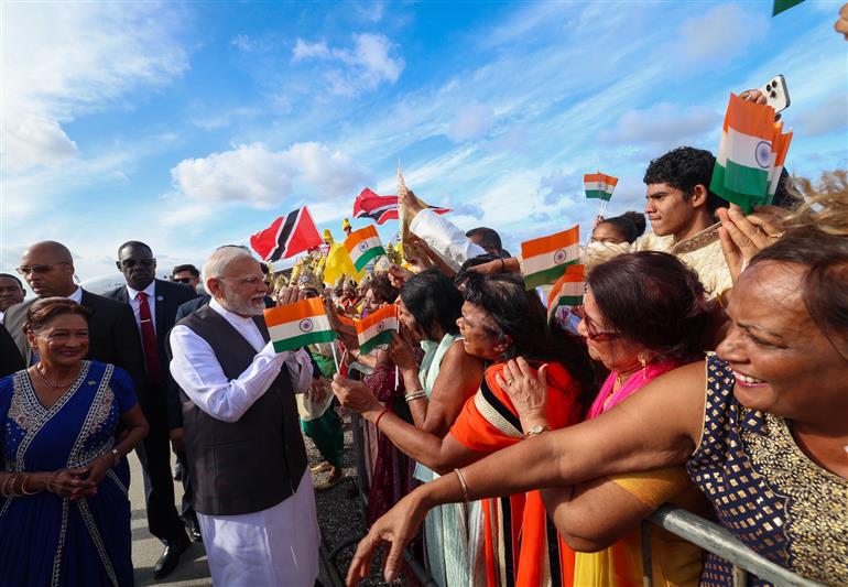 PM receives a ceremonial welcome upon his arrival at Port of Spain, in Republic of Trinidad and Tobago on July 03, 2025.:Prime Minister's Office PM receives a ceremonial welcome upon his arrival at Port of Spain, in Republic of Trinidad and Tobago on July 03, 2025.:Prime Minister