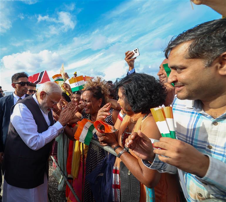 PM receives a ceremonial welcome upon his arrival at Port of Spain, in Republic of Trinidad and Tobago on July 03, 2025.:Prime Minister's Office PM receives a ceremonial welcome upon his arrival at Port of Spain, in Republic of Trinidad and Tobago on July 03, 2025.:Prime Minister