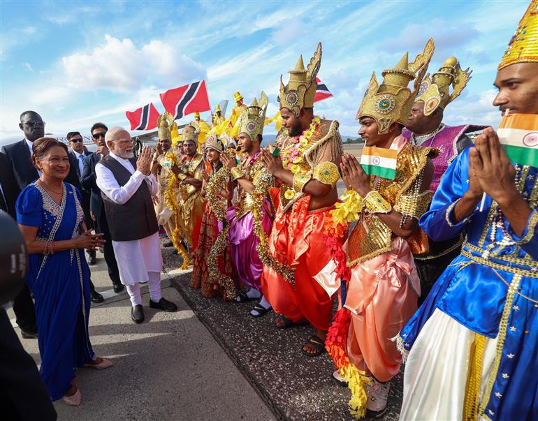 PM receives a ceremonial welcome upon his arrival at Port of Spain, in Republic of Trinidad and Tobago on July 03, 2025.:Prime Minister's Office PM receives a ceremonial welcome upon his arrival at Port of Spain, in Republic of Trinidad and Tobago on July 03, 2025.:Prime Minister