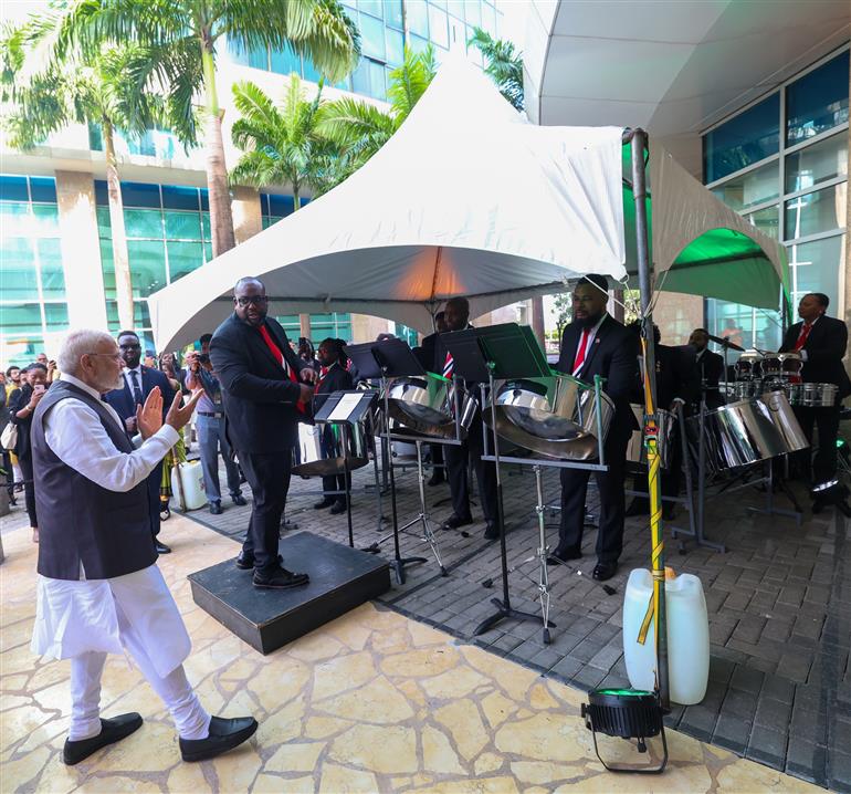 PM receives a grand reception by the Indian community upon his arrival at a hotel in Port of Spain, Republic of Trinidad and Tobago on July 03, 2025.:Prime Minister's Office PM receives a grand reception by the Indian community upon his arrival at a hotel in Port of Spain, Republic of Trinidad and Tobago on July 03, 2025.:Prime Minister