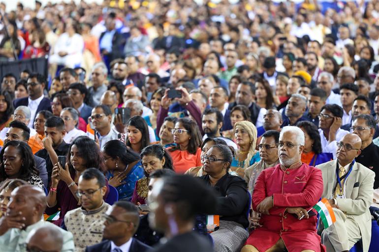 Gathering at the Indian community programme at Port of Spain, in Republic of Trinidad and Tobago on July 03, 2025. PM addresses the event.:Prime Minister's Office Gathering at the Indian community programme at Port of Spain, in Republic of Trinidad and Tobago on July 03, 2025. PM addresses the event.:Prime Minister
