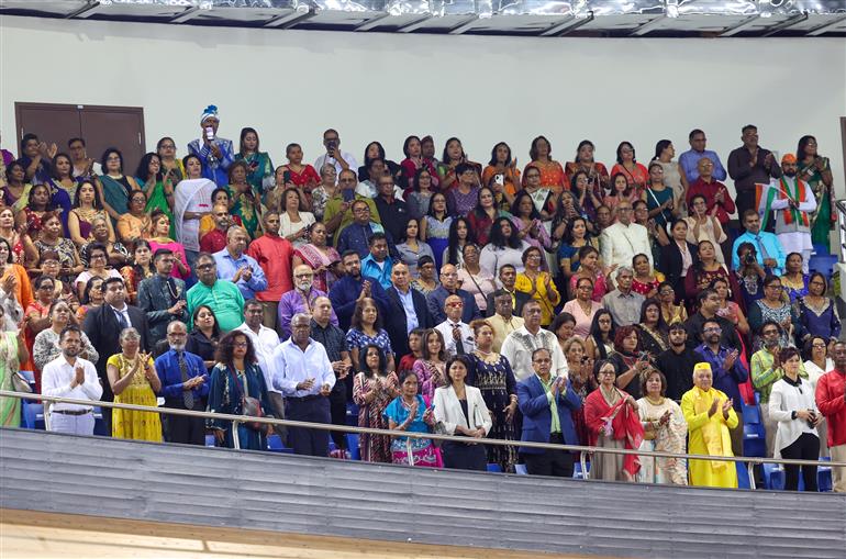 Gathering at the Indian community programme at Port of Spain, in Republic of Trinidad and Tobago on July 03, 2025. PM addresses the event.:Prime Minister's Office Gathering at the Indian community programme at Port of Spain, in Republic of Trinidad and Tobago on July 03, 2025. PM addresses the event.:Prime Minister