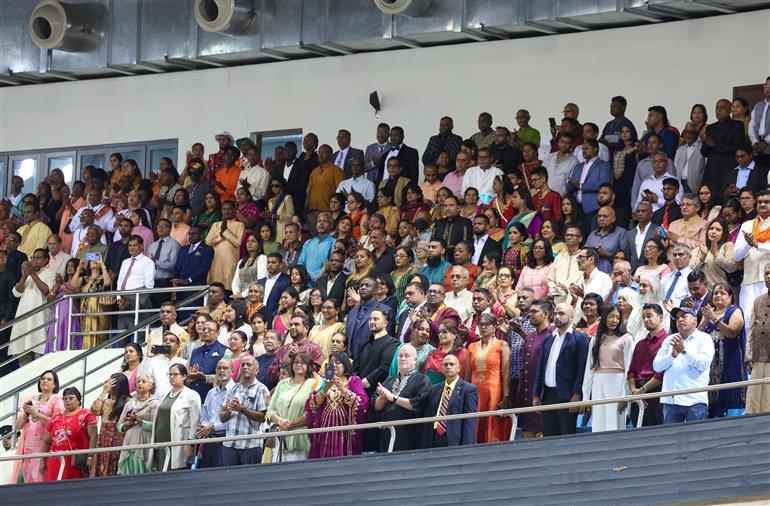 Gathering at the Indian community programme at Port of Spain, in Republic of Trinidad and Tobago on July 03, 2025. PM addresses the event.:Prime Minister's Office Gathering at the Indian community programme at Port of Spain, in Republic of Trinidad and Tobago on July 03, 2025. PM addresses the event.:Prime Minister