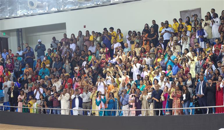 Gathering at the Indian community programme at Port of Spain, in Republic of Trinidad and Tobago on July 03, 2025. PM addresses the event.:Prime Minister's Office Gathering at the Indian community programme at Port of Spain, in Republic of Trinidad and Tobago on July 03, 2025. PM addresses the event.:Prime Minister