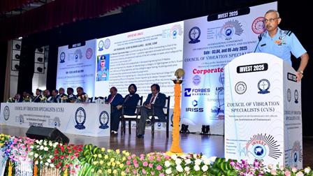 Air Marshal Vijay Kumar Garg, AVSM, VSM addressing at INVEST
2025, in IIT Delhi on July 04, 2025. 
