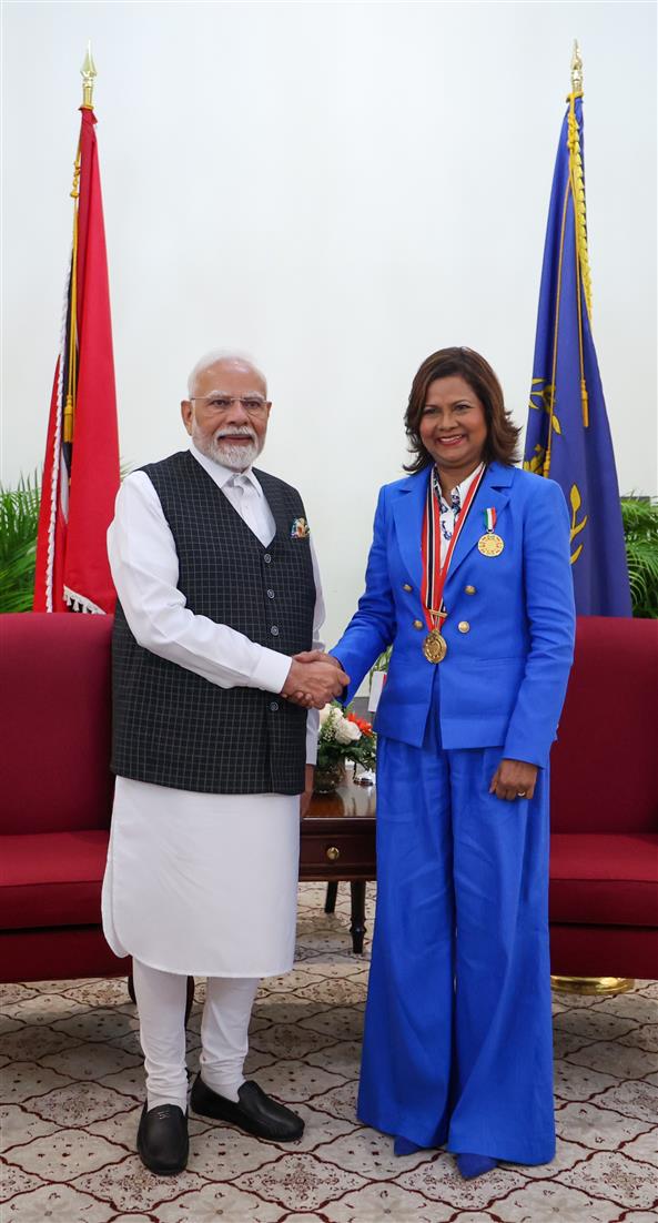 PM holds a bilateral meeting with President of the Republic of Trinidad & Tobago, Ms. Christine Carla Kangaloo at Port of Spain, in Republic of Trinidad and Tobago on July 04, 2025.:Prime Minister's Office PM holds a bilateral meeting with President of the Republic of Trinidad & Tobago, Ms. Christine Carla Kangaloo at Port of Spain, in Republic of Trinidad and Tobago on July 04, 2025.:Prime Minister