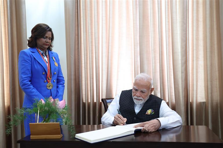 PM holds a bilateral meeting with President of the Republic of Trinidad & Tobago, Ms. Christine Carla Kangaloo at Port of Spain, in Republic of Trinidad and Tobago on July 04, 2025.:Prime Minister's Office PM holds a bilateral meeting with President of the Republic of Trinidad & Tobago, Ms. Christine Carla Kangaloo at Port of Spain, in Republic of Trinidad and Tobago on July 04, 2025.:Prime Minister