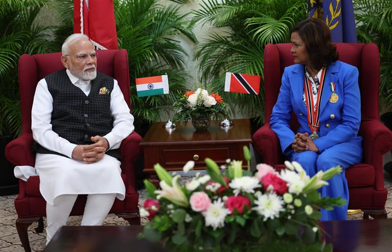 PM holds a bilateral meeting with President of the Republic of Trinidad & Tobago, Ms. Christine Carla Kangaloo at Port of Spain, in Republic of Trinidad and Tobago on July 04, 2025.:Prime Minister's Office PM holds a bilateral meeting with President of the Republic of Trinidad & Tobago, Ms. Christine Carla Kangaloo at Port of Spain, in Republic of Trinidad and Tobago on July 04, 2025.:Prime Minister