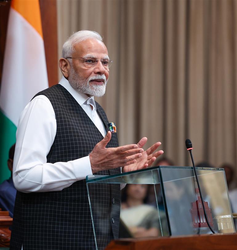 PM addressing the Joint Assembly of the Parliament of Trinidad & Tobago in iconic Red House at Port of Spain, in Republic of Trinidad and Tobago on July 04, 2025.:Prime Minister's Office PM addressing the Joint Assembly of the Parliament of Trinidad & Tobago in iconic Red House at Port of Spain, in Republic of Trinidad and Tobago on July 04, 2025.:Prime Minister