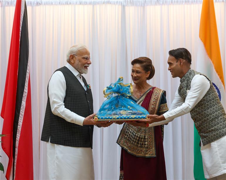 PM and the Prime Minister of the Republic of Trinidad and Tobago, Ms. Kamla Persad-Bissessar witnessing the signing of several MoUs between India and Republic of Trinidad and Tobago at Port of Spain, in Republic of Trinidad and Tobago on July 04, 2025.:Prime Minister's Office PM and the Prime Minister of the Republic of Trinidad and Tobago, Ms. Kamla Persad-Bissessar witnessing the signing of several MoUs between India and Republic of Trinidad and Tobago at Port of Spain, in Republic of Trinidad and Tobago on July 04, 2025.:Prime Minister