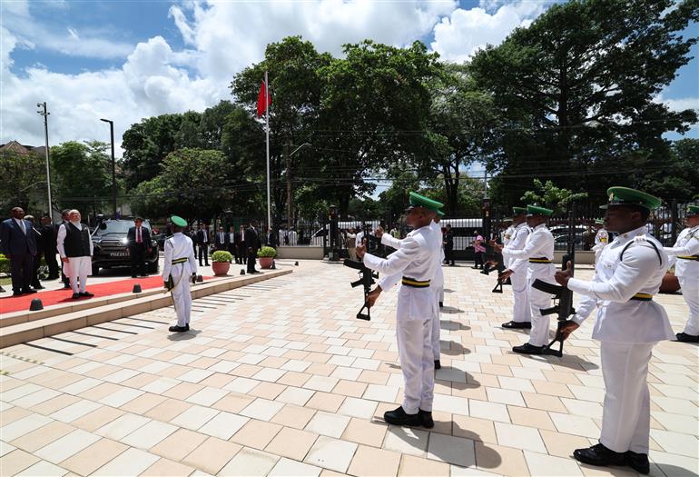 PM receives a ceremonial guard of honour upon his arrival at Parliament of Trinidad & Tobago, in Port of Spain, Republic of Trinidad and Tobago on July 04, 2025.:Prime Minister's Office PM receives a ceremonial guard of honour upon his arrival at Parliament of Trinidad & Tobago, in Port of Spain, Republic of Trinidad and Tobago on July 04, 2025.:Prime Minister