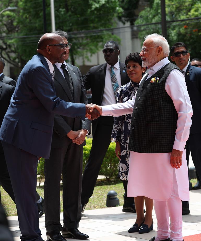 PM receives a ceremonial guard of honour upon his arrival at Parliament of Trinidad & Tobago, in Port of Spain, Republic of Trinidad and Tobago on July 04, 2025.:Prime Minister's Office PM receives a ceremonial guard of honour upon his arrival at Parliament of Trinidad & Tobago, in Port of Spain, Republic of Trinidad and Tobago on July 04, 2025.:Prime Minister