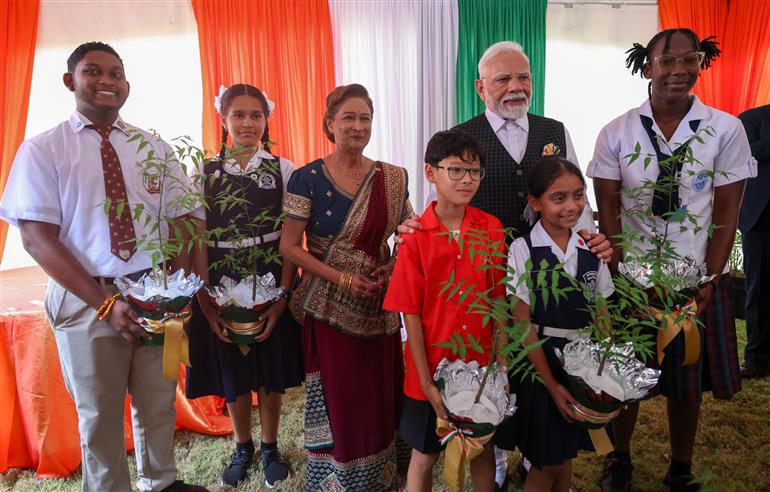 PM planted sapling at the premises of Parliament of Trinidad & Tobago (iconic Red House) under the ‘Ek Ped Maa Ke Naam’ campaign at Port of Spain, in Republic of Trinidad and Tobago on July 04, 2025.:Prime Minister's Office PM planted sapling at the premises of Parliament of Trinidad & Tobago (iconic Red House) under the ‘Ek Ped Maa Ke Naam’ campaign at Port of Spain, in Republic of Trinidad and Tobago on July 04, 2025.:Prime Minister