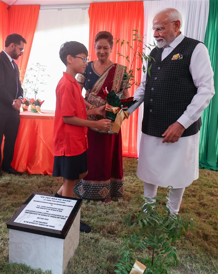 PM planted sapling at the premises of Parliament of Trinidad & Tobago (iconic Red House) under the ‘Ek Ped Maa Ke Naam’ campaign at Port of Spain, in Republic of Trinidad and Tobago on July 04, 2025.:Prime Minister's Office PM planted sapling at the premises of Parliament of Trinidad & Tobago (iconic Red House) under the ‘Ek Ped Maa Ke Naam’ campaign at Port of Spain, in Republic of Trinidad and Tobago on July 04, 2025.:Prime Minister