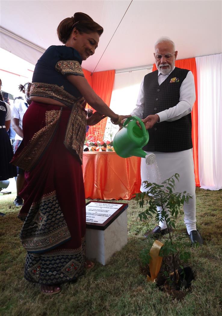 PM planted sapling at the premises of Parliament of Trinidad & Tobago (iconic Red House) under the ‘Ek Ped Maa Ke Naam’ campaign at Port of Spain, in Republic of Trinidad and Tobago on July 04, 2025.:Prime Minister's Office PM planted sapling at the premises of Parliament of Trinidad & Tobago (iconic Red House) under the ‘Ek Ped Maa Ke Naam’ campaign at Port of Spain, in Republic of Trinidad and Tobago on July 04, 2025.:Prime Minister