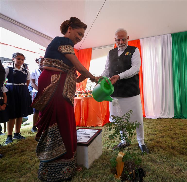 PM planted sapling at the premises of Parliament of Trinidad & Tobago (iconic Red House) under the ‘Ek Ped Maa Ke Naam’ campaign at Port of Spain, in Republic of Trinidad and Tobago on July 04, 2025.:Prime Minister's Office PM planted sapling at the premises of Parliament of Trinidad & Tobago (iconic Red House) under the ‘Ek Ped Maa Ke Naam’ campaign at Port of Spain, in Republic of Trinidad and Tobago on July 04, 2025.:Prime Minister