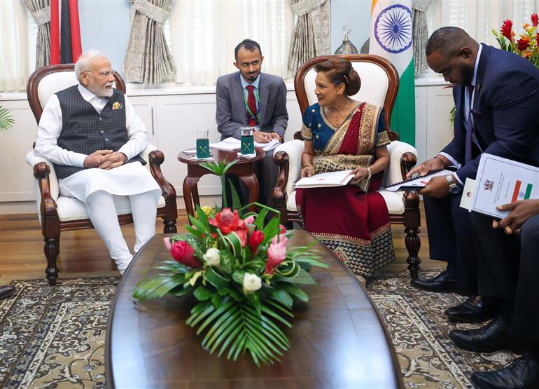 PM holds a wide-ranging and productive discussions with the Prime Minister of the Republic of Trinidad and Tobago, Ms. Kamla Persad-Bissessar at Port of Spain, in Republic of Trinidad and Tobago on July 04, 2025.:Prime Minister's Office PM holds a wide-ranging and productive discussions with the Prime Minister of the Republic of Trinidad and Tobago, Ms. Kamla Persad-Bissessar at Port of Spain, in Republic of Trinidad and Tobago on July 04, 2025.:Prime Minister