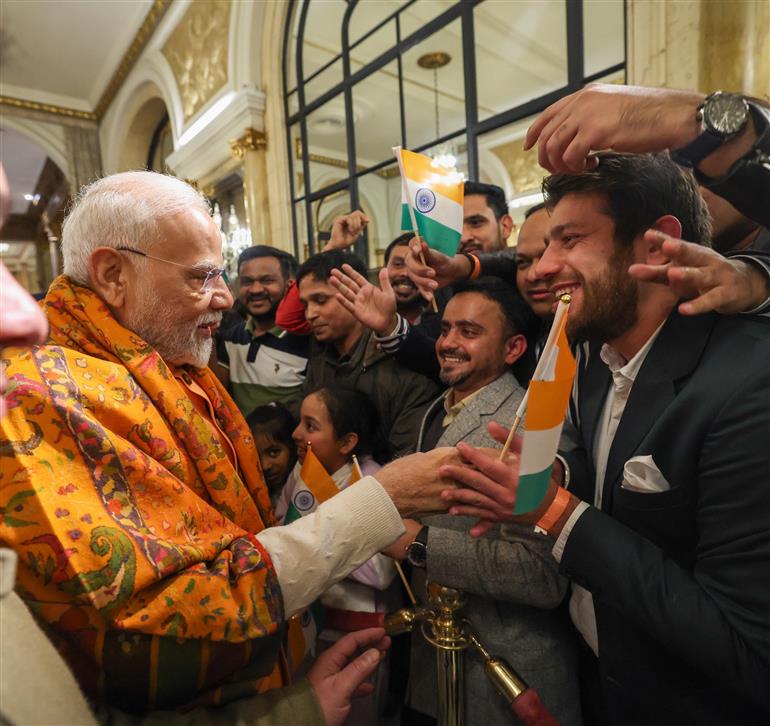 PM receives a rousing welcome by Indian community on his arrival at hotel, in Buenos Aires, Argentina on July 04, 2025.